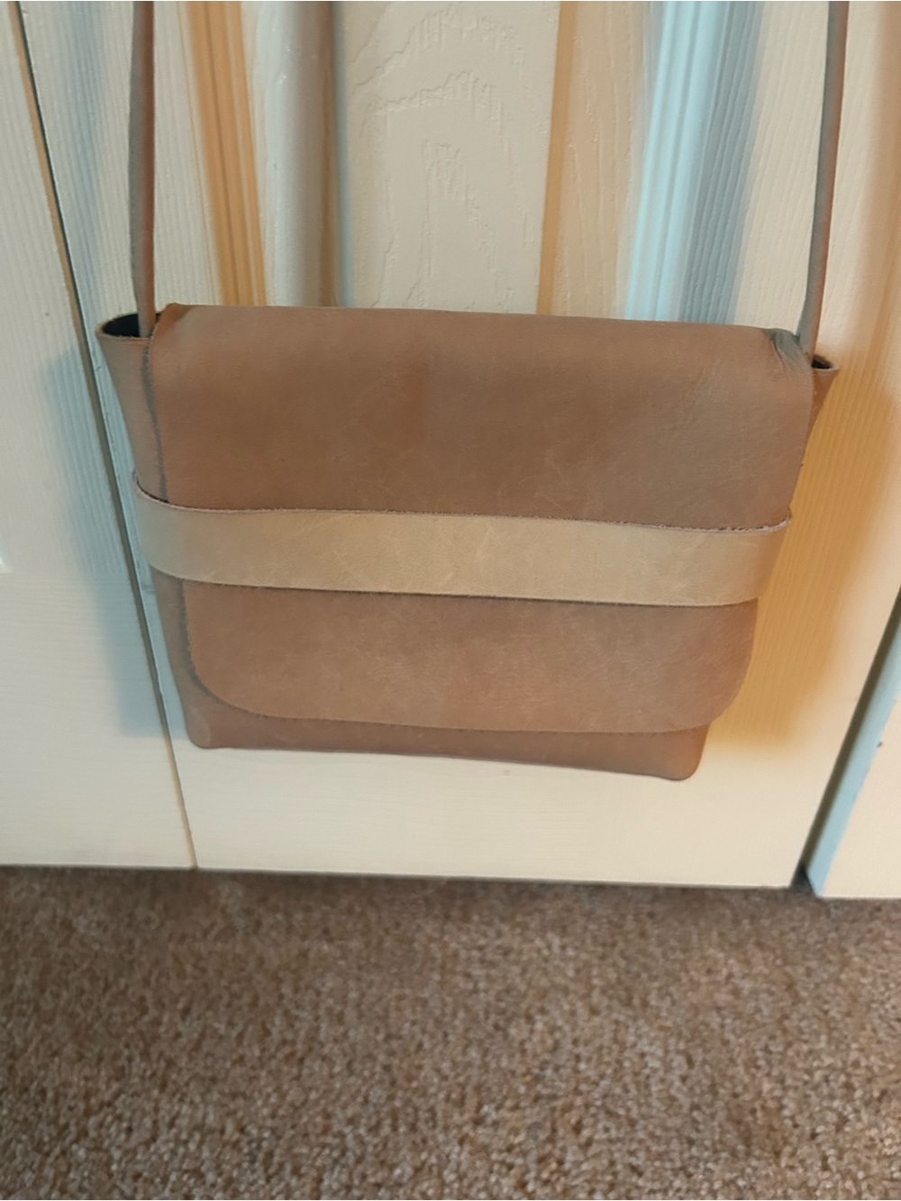 Able Minimalist Tan Leather Crossbody Bag with Neutral Strap